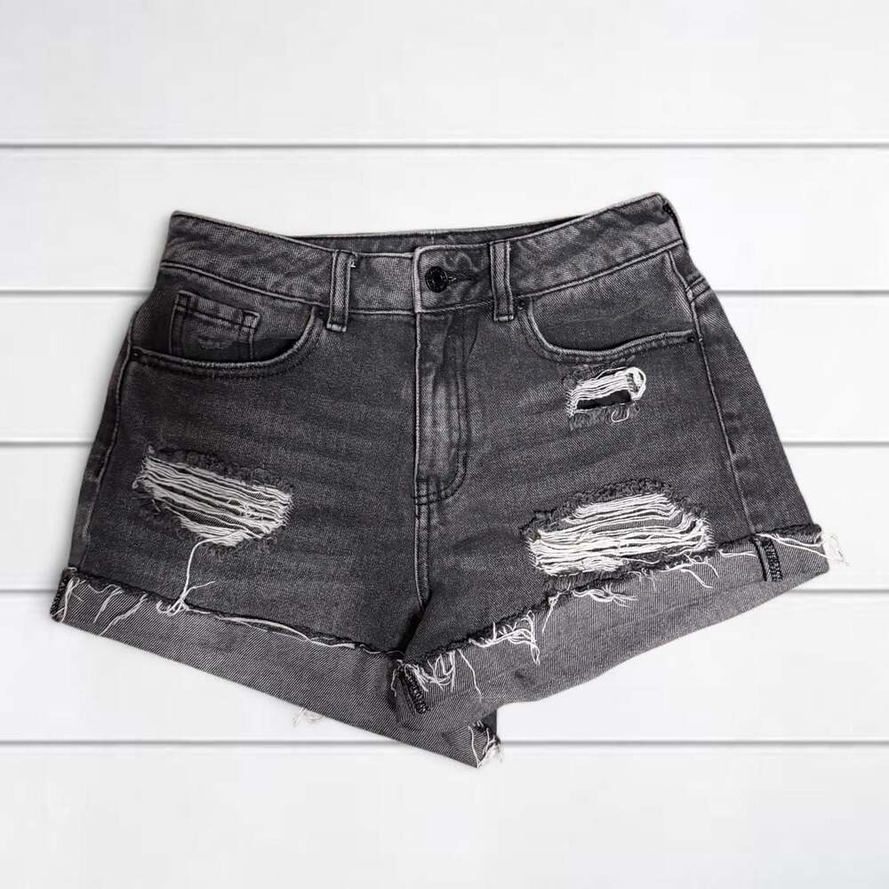 pacsun black ripped denim jean mom shorts